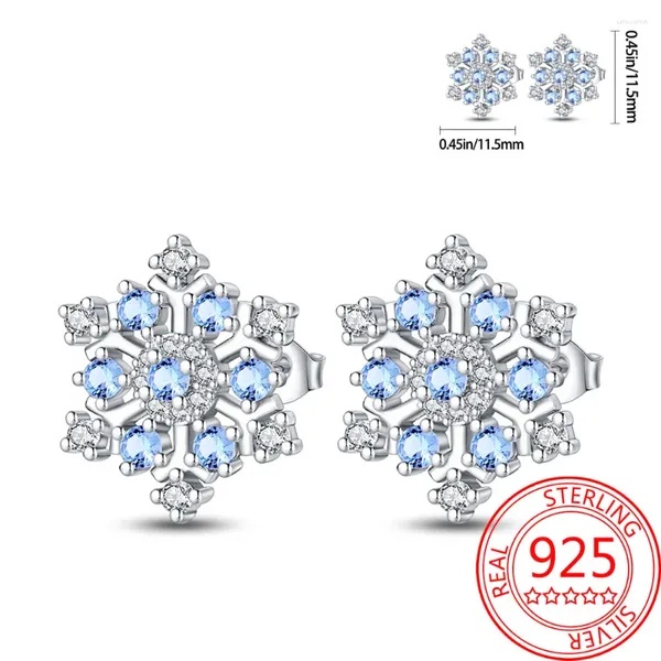 Orecchini per borchie Serie romantiche invernali 925 Gioielli boutique a fiocchi di neve blu argento in argento abbinato a regali