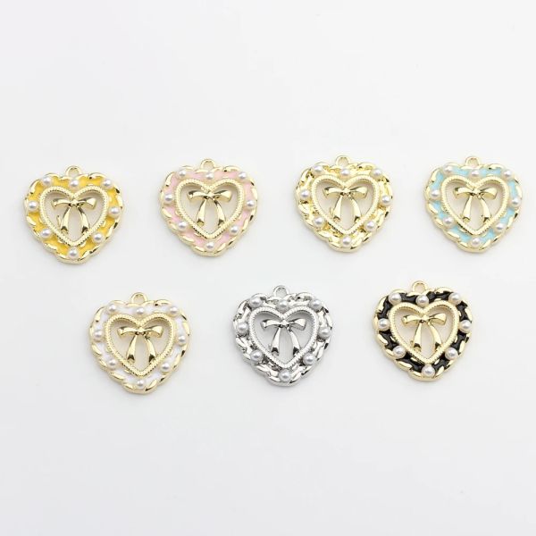 Zinklegierung Emaille Hollow Lace Heart Bow-Knot Charms 6pcs/Los für DIY-Schmuck Making Drop Ohrringe Accessoires