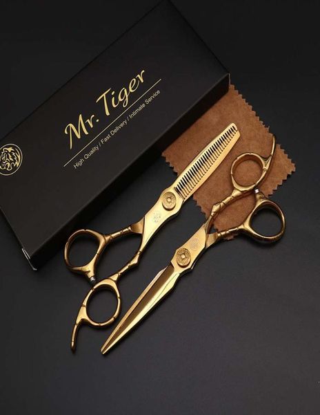 6 -Zoll -Haarschere Ausdünnen Schere Set Professionell Golden extrem scharfe Klingen Haarschnitt Salon Schere Makas Friseur Friseur Friseur 6037522