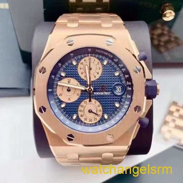 Швейцарский AP Forist Watch Royal Oak Offshore Series 26238OR Rose Gold Blue Dial Mens Fashion Leisure Business Sports Machinery Hronograph Watch