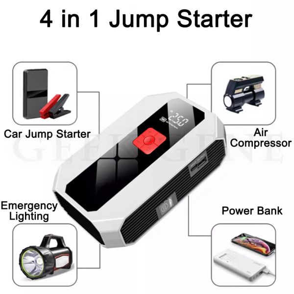 26800mAh Car Jump Starter Banco de energia portátil Compressor de ar 150 psi inflador de pneu Auto portátil de bateria para carros