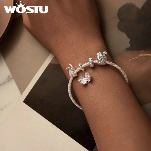 WOSTU 925 STERLING PRATA PRIMEIRA CHARM DE Páscoa colorida Lucky ovo pingente de silicone Murano contas Fit Fit Original Bracelet DIY Gifts