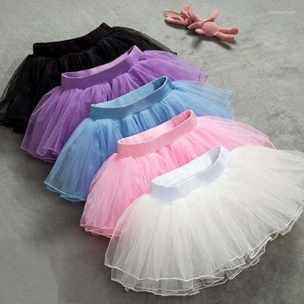 Stage Wear Girls Ballet Tutu Saias Pettiskirt Pink Kids Fluffy 4 Camadas Fio macio Tulle White Elastic Letard