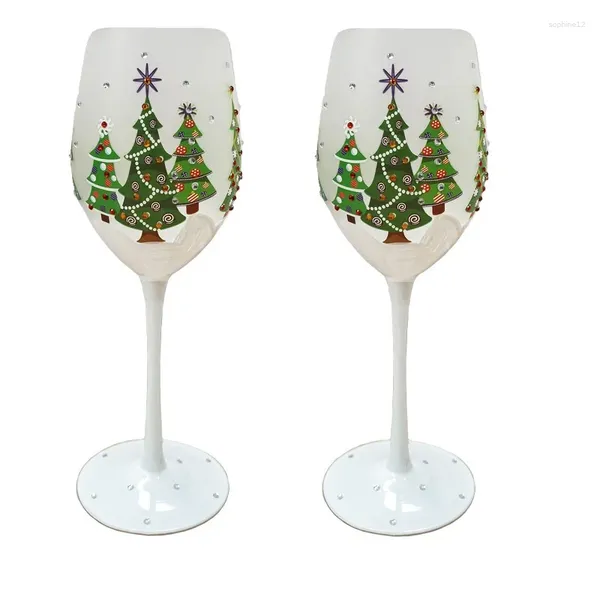 Copos de vinho 2pcs Árvore de Natal criativa pintada à mão Crystal Red Glass European Cope Party Party Home Decoration Gifts