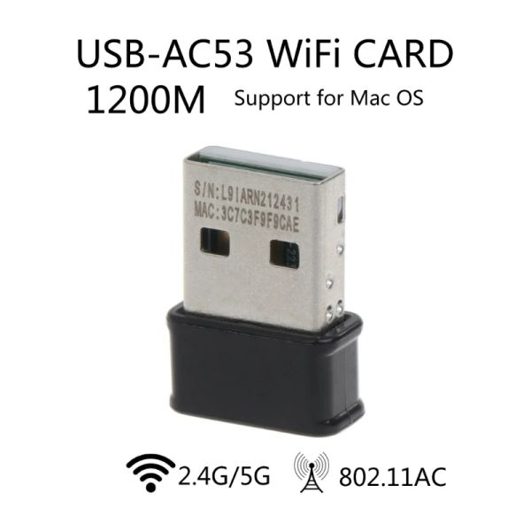 Карты USBAC53 для Nano USB Wi -Fi Адаптер беспроводной сетевой карты Двойные полосы 2,4 ГГц/5 ГГц 1200 Мбит/с 802.11AC для ПК ноутбука WiFidongle K1KF