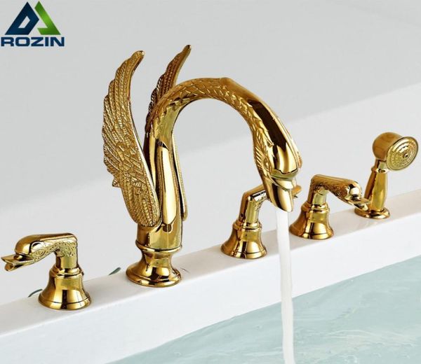 Golden Swan Bathtub Torneira de torneira montada banho de banho de banho de latão Basinador de chuveiro de banheira de banheira de banheira de banheira generalizada