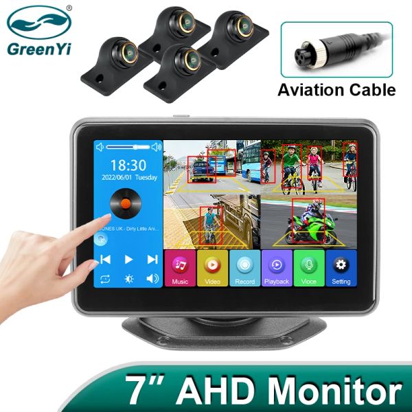 Tela de toque de 7 polegadas Greenyi 7 polegadas 4 canais de tela dividida MP4 DVR Monitor com câmera de 170 ° AHD 1080p pode girar para RV/caminhão/barramento