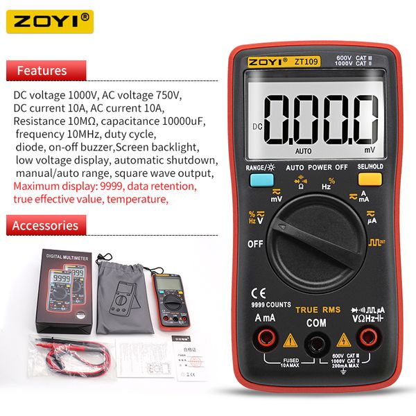 Zoyi ZT109/111 Цифровой мультиметровый транзисторный теститор конденсатор True-RMS Тестер автомобильный электрический электрический емкость измеритель температуры температуры