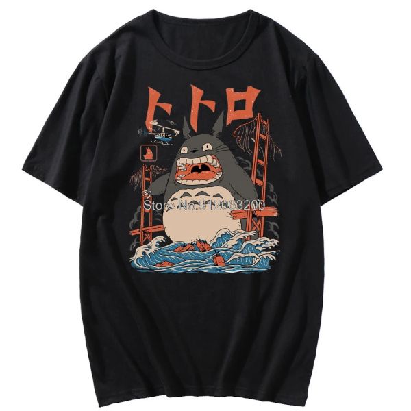 Gömlekler Karikatürüm Komşum Totoro Ghibli Tshirt Karikatür Haruku Erkek ve Kadın Saf Yaz Gevşek Kısa Kollu Tshirt