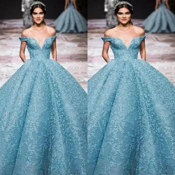 Elie Saab 2024 Вечерние платья с плеча, раскачивающаяся кружевное платье с мячом, платье для выпускного выпускного выпускного платья, плать