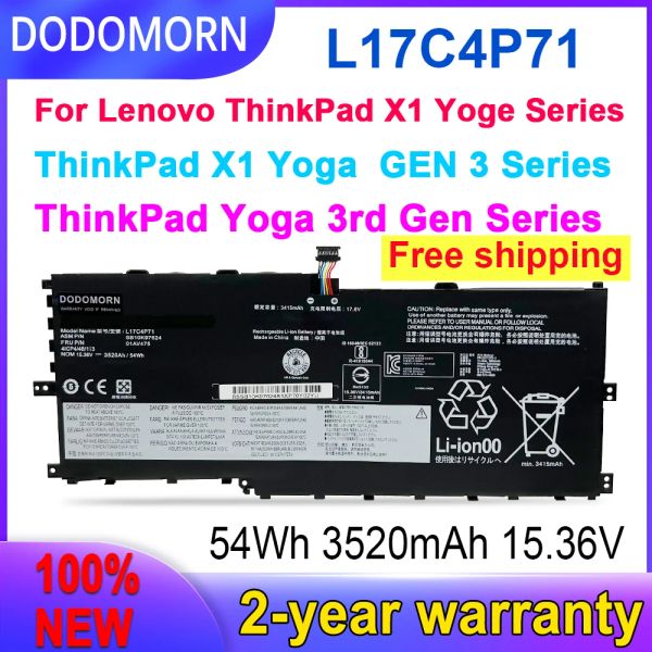 Baterias Dodomorn 100% Novo L17C4P71 L17M4P71 Bateria de laptop para Lenovo ThinkPad X1 Yoga Gen 3 2018 01AV475 SB10K97623 01AV499 L17C3P71