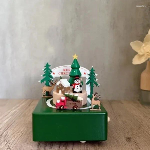 Dekorative Figuren handgefertigtes hölzerne Rotary Music Box kreatives Geschenk Oktave Weihnachtstablette Dekoration Handwerk