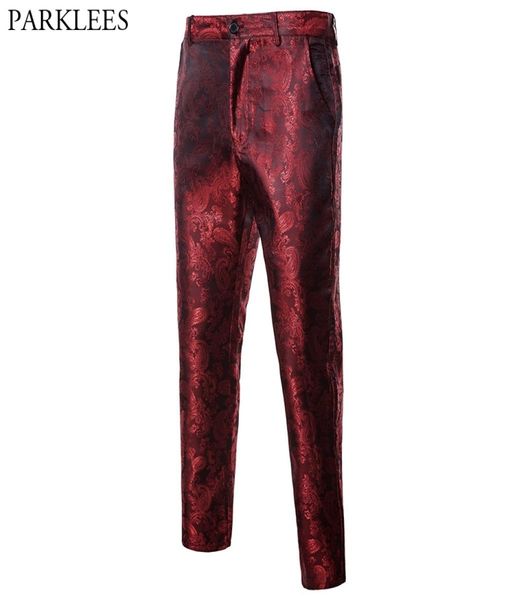 Weinrot Paisley Kleidhosen Männer brandneue Skinny Hosen Männer Hochzeitsfeier Sänger Prom Anzug Pantalon Homme Y2001149276111