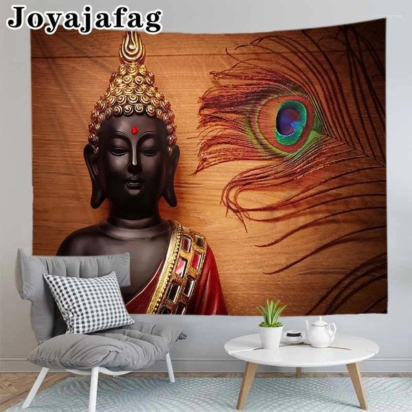 Wandteppiche Buddha Statue Meditation Wandteppich Wand Hanging Bohemian Hippie Buddhismus Bilder Schlafzimmer Polyester Blatt Wohnkultur