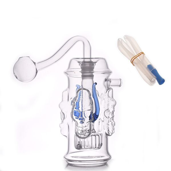 Großhandel kreative Alien Schädel rauchen Wasser Bong Rohr bunte 10 mm weibliche Glas Dab Rig Bongs Shisha mit Ölbrenner Schüssel Siliocne Schlauch