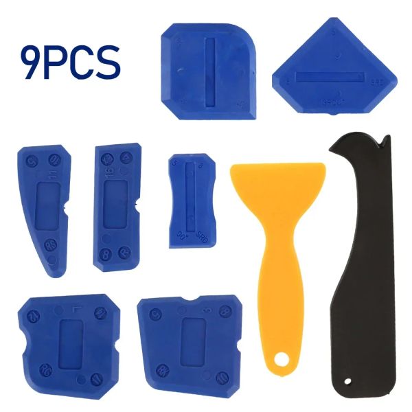 9pcs kit di strumenti per calamuochi Strumento di finitura del sigillante in plastica con più forma e dimensione scarapurreno a forma di malta portatili