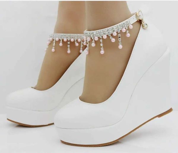 Scarpe eleganti Crystal Queen Ankle Platform Wedges Women Pump Heels High Tels Feminino H240409 Uoub