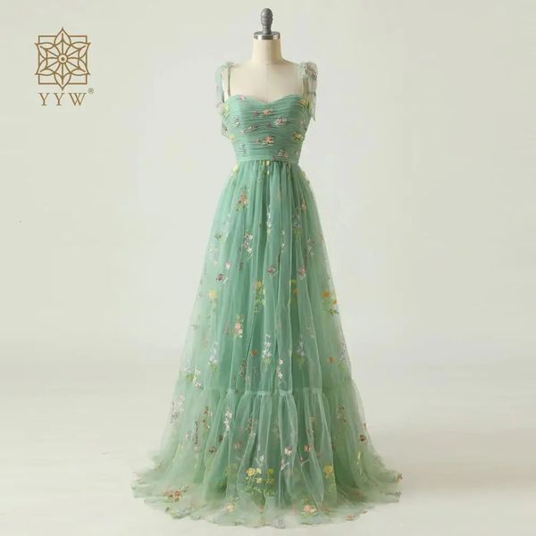 Nane Yeşil Zarif Parti Elbise Balo Elbise Mavi Ayarlanabilir Kayışlar Parlak Aşk Tül Çay Uzunluğu Düğün Mezuniyet Elbisesi 240328