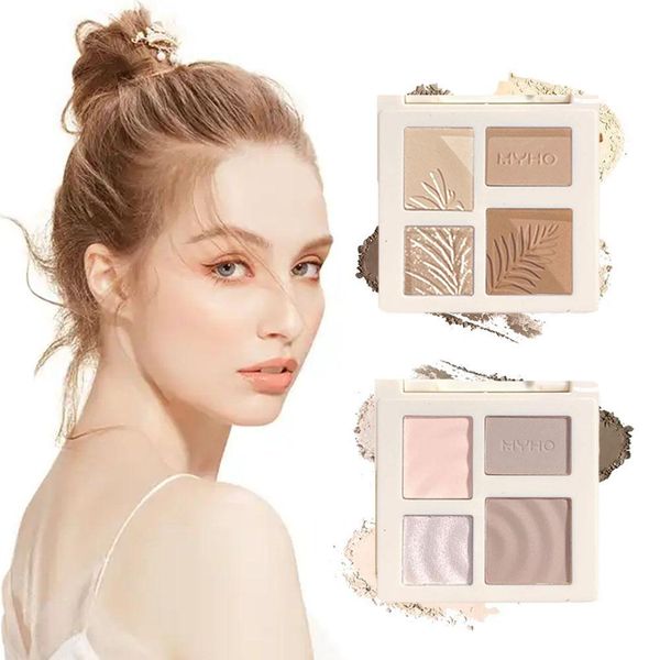 4 Farben langlebig mattem Highlighter Bronzern Palette Gesichtsschattierung Pflegepulver Make-up 3D Gesichtskonturing Bronzer Kosmetik