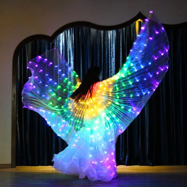 LED Rainbow Electronic Light Dance Wings Belly Dance Costumes Show de festa Isis Dancewear Luzes fluorescentes Isis Wing Children