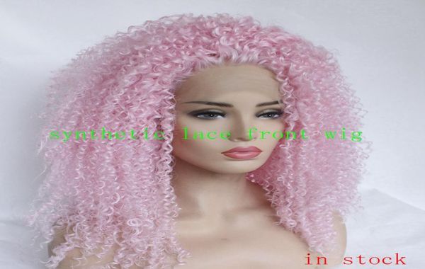 Pink Top Afro perucas encaracoladas Lace sintética perucas dianteiras rosa com cabelo de cabelo de cabelos resistentes ao calor Cabelo brasileiro renda cheia para preto WOME6433573