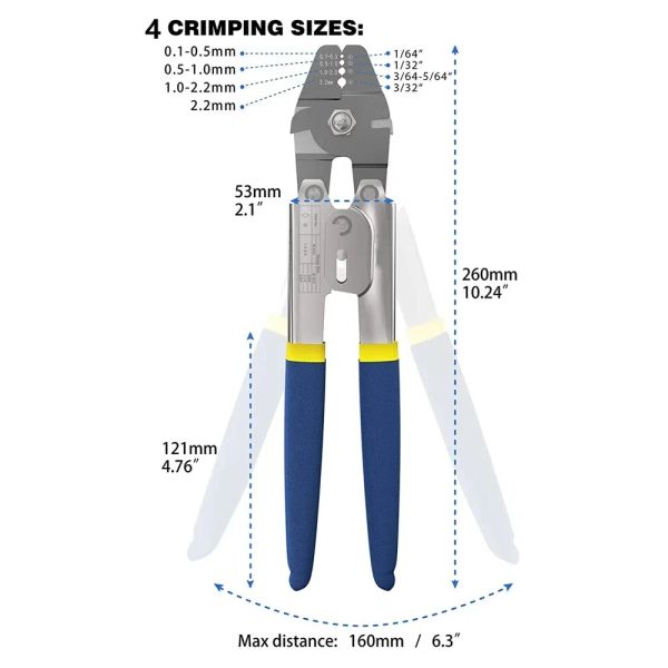 Filo Crimp Crimp Fishing Swaging Tool Cavo Ferrule piega fino a 0,1 mm-2,2 mm tubo di alluminio a doppio canna manica