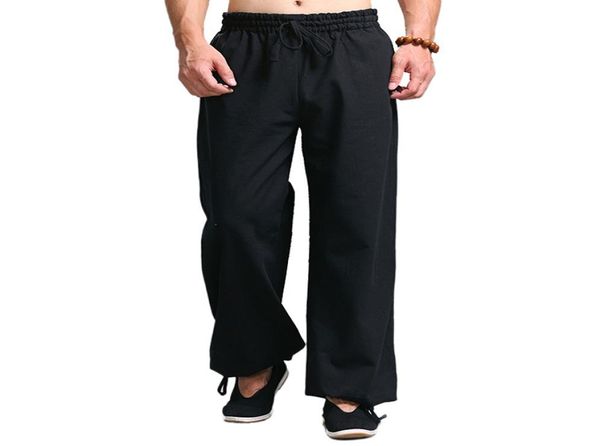 Calça de harém casual masculino calças de jogger chineses harajuku kung fu tang terno tai chi uniforme linho de algodão calças T2007042775597