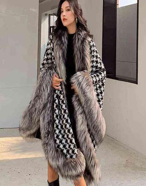 Silver Fox Fur Fur Coat Women Women Shawl Houndshooth Cape With Stock Furx Fur Magloks per feste serale X11069081846