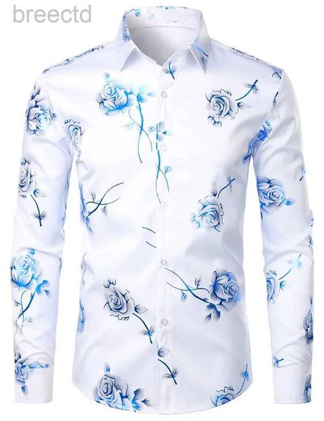 Camisas casuais masculinas 2024 Moda Mens camisa Flores