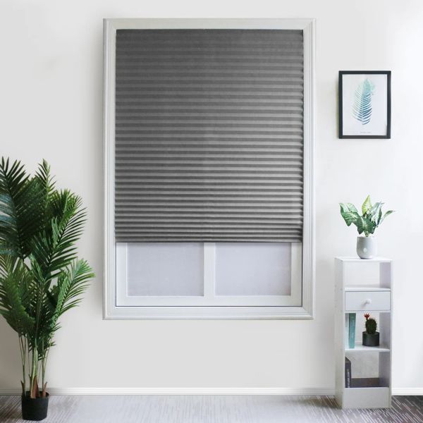 Fensterläden blind für Fenster Blackout -Vorhang, plissierter Schatten, Topdown, Schnurlos, Waben, Mobilfunk, Grau, 90 x 230 cm