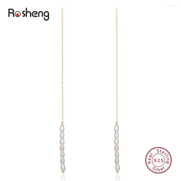 Orecchini per borchie Rosheng Sterling Silver S925 Piccole perle Minimalista Long Line Gappa per le donne Accessori per gioielli raffinati