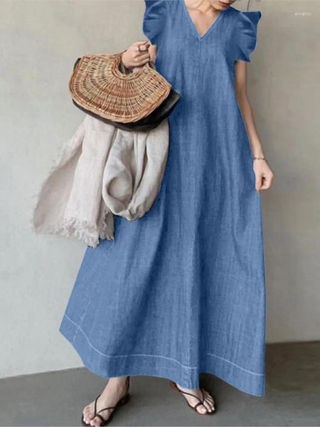 Lässige Kleider ein Stück Denim Korean Fashion Kleid für Frauen 2024 Frühlings Sommer Damen übergroße Maxi Jean Long Robe Frau