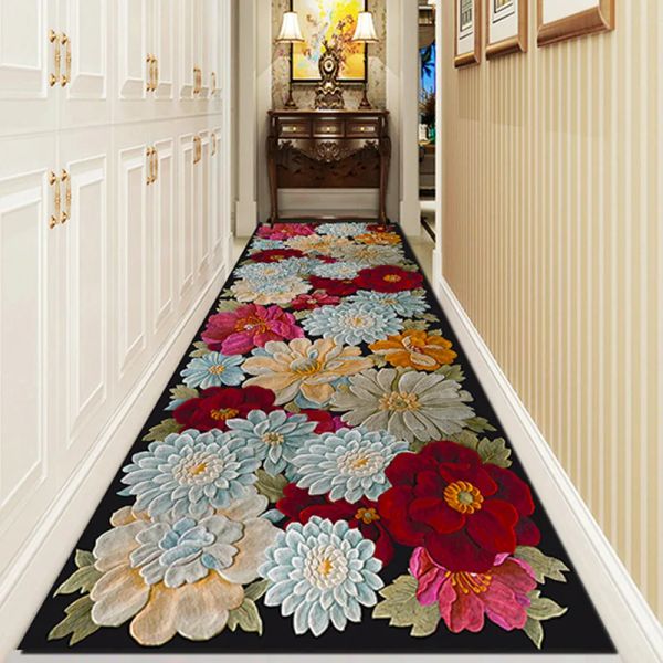 Tradicional elegante lobby floral tapetes longos tapetes de área de escada corredor corredor corredor corredor de festas de casamento runner anti -slip home decoração