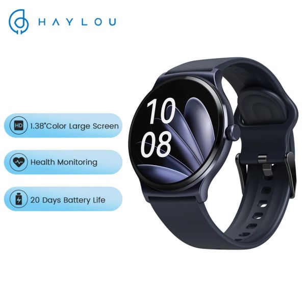 Relógios Haylou Solar Lite Smart Watch 1.38 '' Exibir sono/freqüência cardíaca/oxigênio no sangue Monitor de saúde Bluetooth 5.3 Smartwatch Men Women