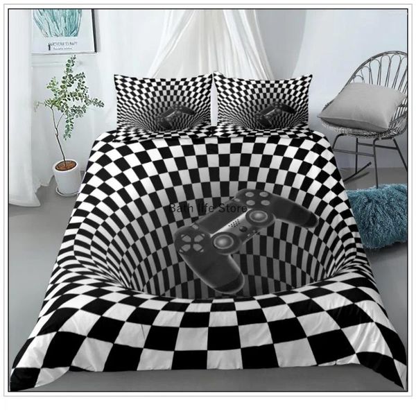 Bettwäsche Sets Schwarz -Weiß -Geometrie Abstraktion Spiel Handle Set Gamer Schlafzimmer Gamepad Duvet Cover Home Deorkids Geschenk