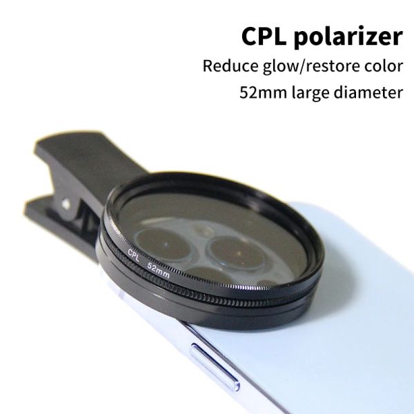 Câmera de filtro CPL de 37 mm/52 mm Acessórios pretos universal com clipe Polarizador profissional portátil lente amplo angular