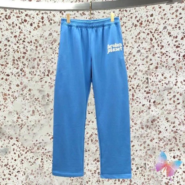 Calça masculina American High Street Blue Broken Broken Cotton Foam Letter Fashion Casual BP Sweatspants Sweats Mulheres calças de calça