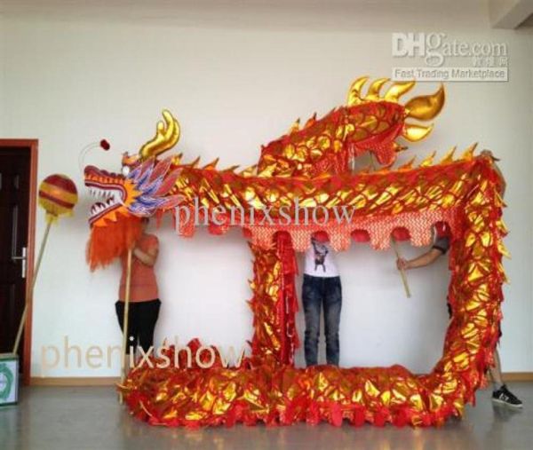 79 m Tamanho 6 8 Traje de mascote de ouro infantil Festival de dança de dança de dança de dança de dança tradicional chinesa de dança