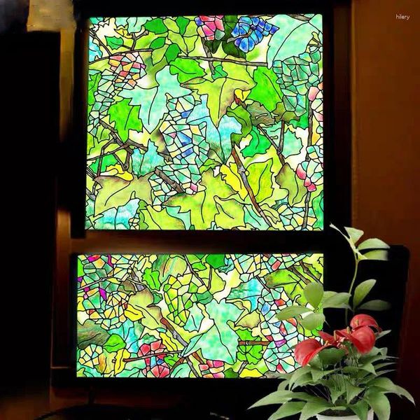 Fensteraufkleber Farben Trauben Buntglas Cover Film Home Decorative Noglue 3D statische Pflanzentüraufkleber 40/45/50/60/70/80 100 cm