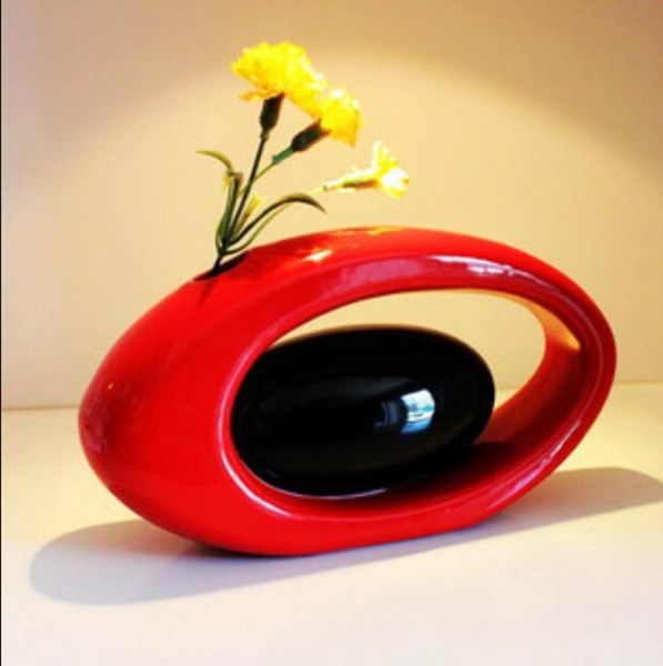 Современная керамическая ваза для домашнего декора настольной настольной формы яичная форма красная черная белая Color6476665