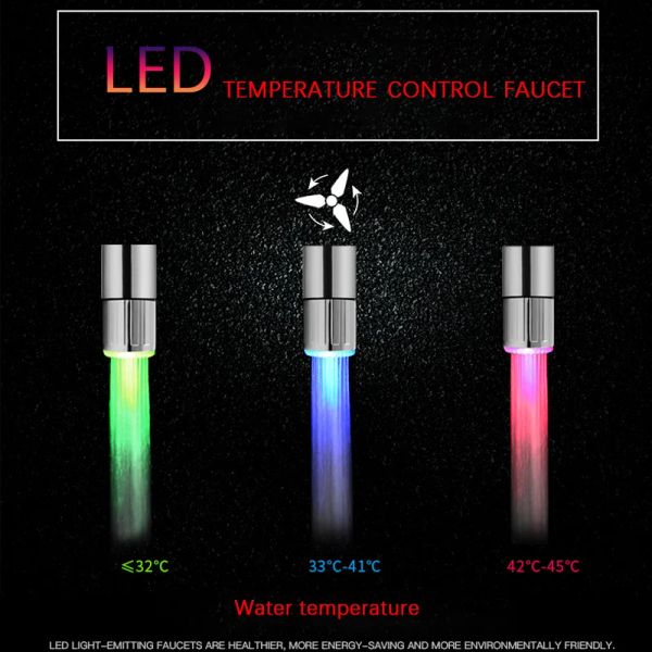 Mudança luminosa 7 cores Torneira LED Luz de cor alterações de temperatura piscando Torneira de água de controle de água para filtro de torneira de cozinha l filtro l