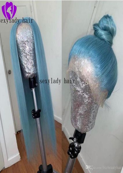 Светло -голубое синтетическое шнурное парик с синтетическим кружевным париком с бесцветными теплостойкими волосами для женщин для женщин Wigs8981874