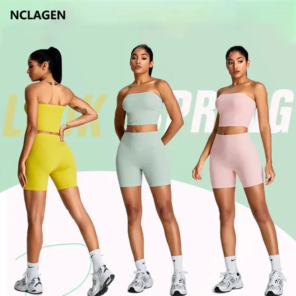 Conjuntos ativos nclagen yoga conjunto feminino de 2 peças shorts ginásticos ginásticos de moda esportiva de alta elasticidade Oppaque Naked Feel Outdoor Sports Running Fitness Suit