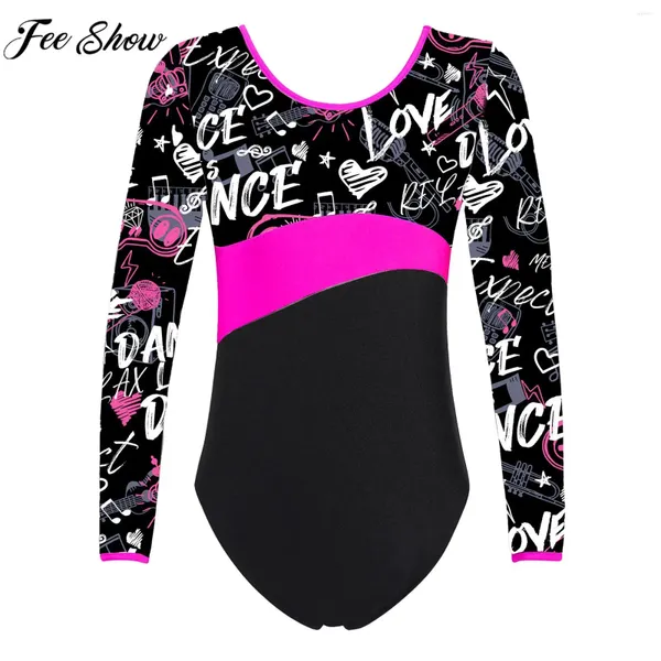 Stage Wear Girls Ballet Dance Jimnastik Leotard Leotard Uzun Kollu Baskı Balerin Eğitim Performansı Catsuit Dans Giysileri Mayo