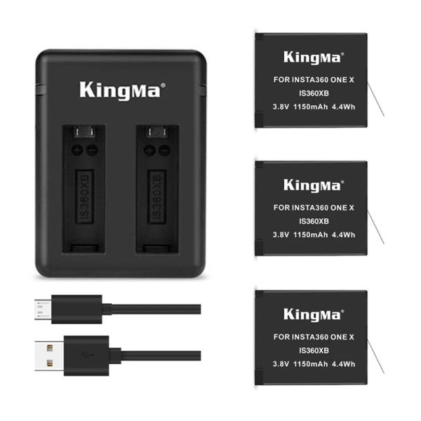 Accessori 1150 mAh Batteria al litio Kingma originale per Insta 360 X Camera +2 slot Caricatore veloce per cavo USB per insta di Insta360 One X Accessori