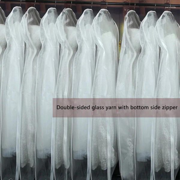 Сумки для хранения двусторонняя прозрачная длинная высококачественная свадебная платья для свадебного пакета вечерняя крышка свадебной одежды