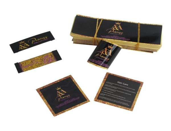 Benutzerdefinierte Logo Druck jungfräuliche Haarextensions Bündel Wrap Aufkleber Perücken Name gewebte Etiketten Tags Paper Hang Tag Labels Packung3146396