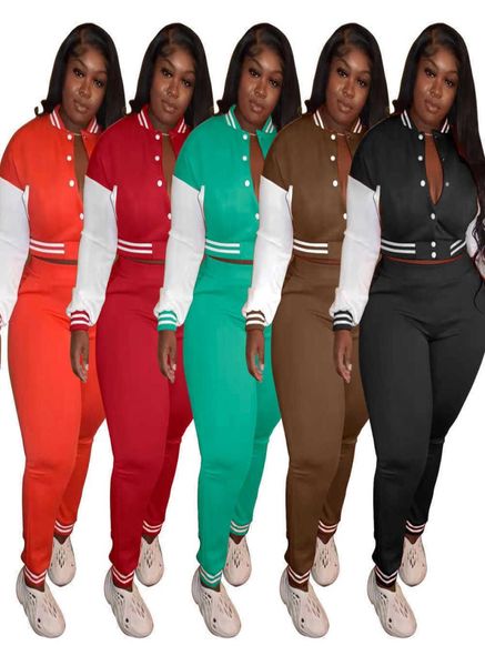 Kadınlar Plus Trailsuit Bahar Uzun Kollu Beyzbol Takım Varsity Ceket Seti Stripe Kıyafetleri Kadın Sweat Suit Hardigan Pantolon1361706