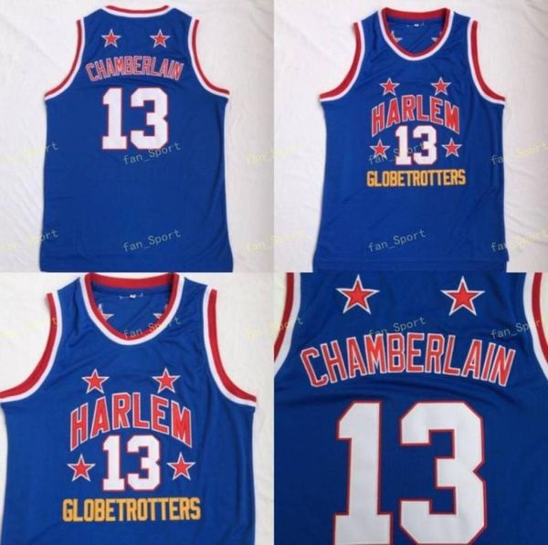 Harlem Globetrotters Wilt 13 camisas de basquete de filmes Chamberlain CARATH CARATO AZUL BUL ALL TODOS os uniformes de Chamberlain costurados HIG2840089