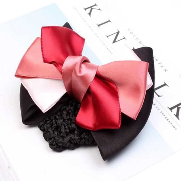 Çift Tül Bowknot Bun Snood Kadınlar Hairgrips Lady Saç Kapağı Net Şık Çiçek Dantel Saten Bow Barrette Saç Aksesuarları